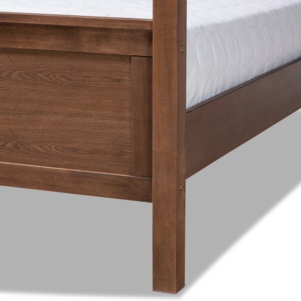 Queen Size Grey Fabric Upholstered Wood Platform Canopy Bed X454