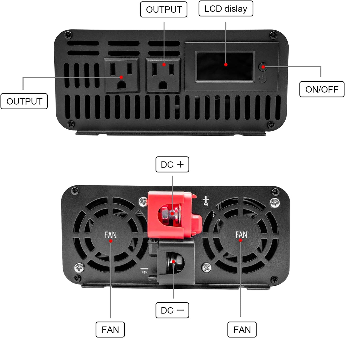 1500W Pure Sine Wave Power Inverter 12V DC to 110V AC with Dual AC Outlets D7699