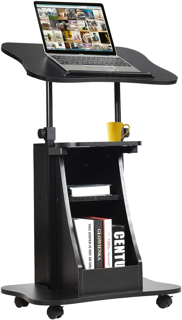 Mobile Laptop Podium Stand with Swivel Top Movable Wheels E7018