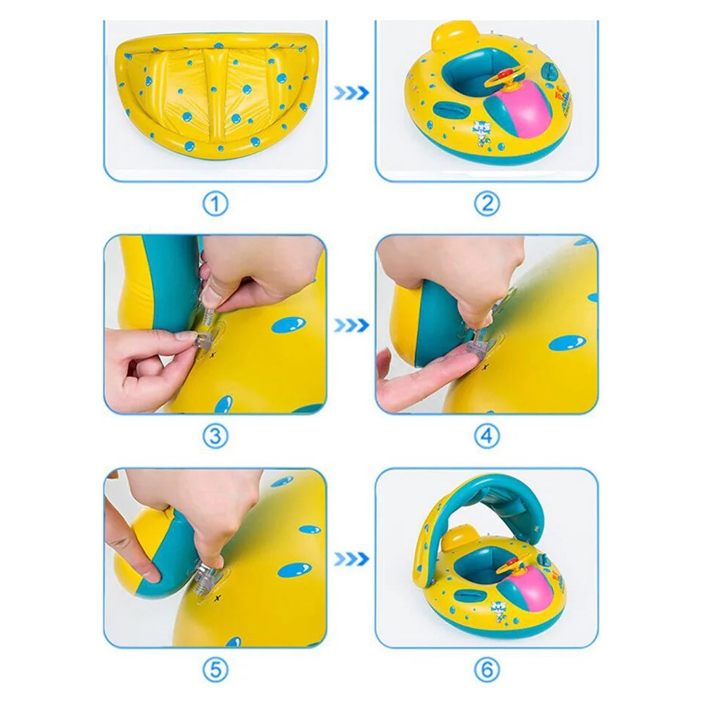 Inflatable Swimming Ring Pool Float with Canopy Sunshade Roof B524695