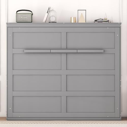 Gray Queen Solid Wood Murphy Cabinet Bed J80499