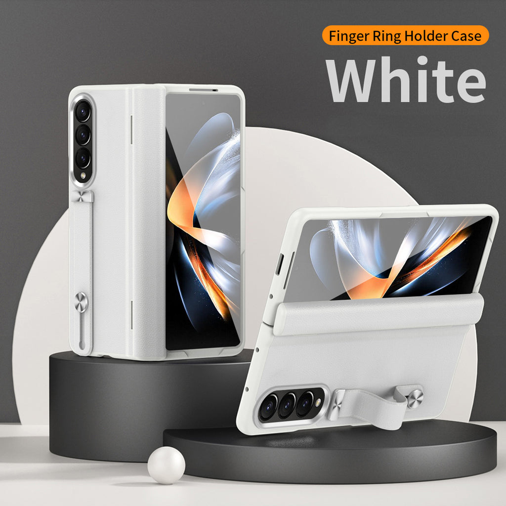 Slim White PU Leather Case for Samsung Galaxy Z Fold 4 with Tempered Glass Screen Protector W465224