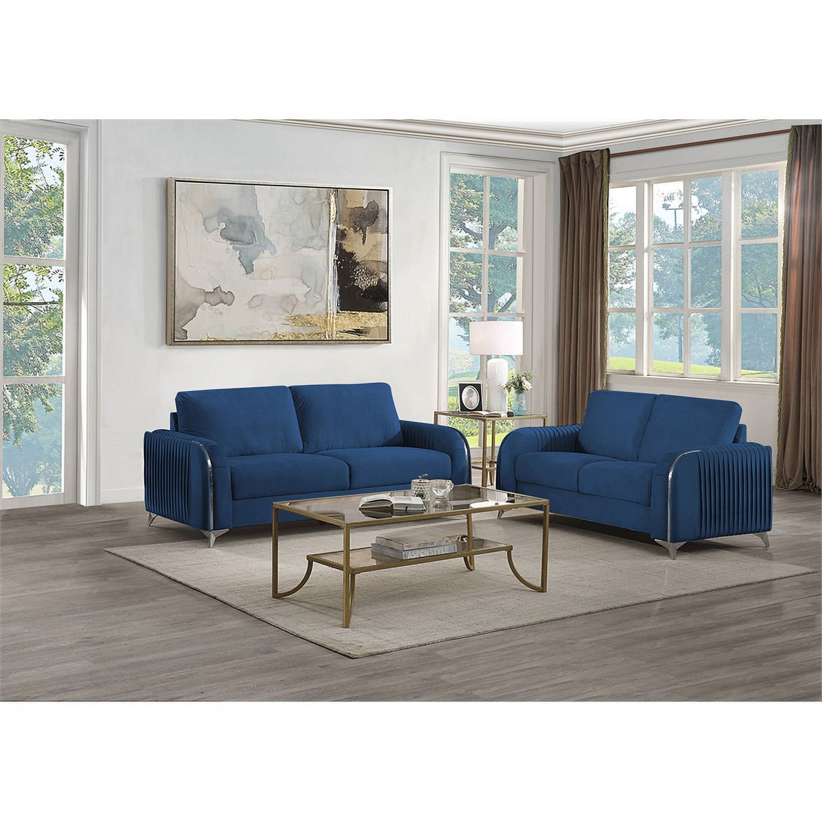 Blue Velvet Upholstered Wooden Frame Sofa N8180