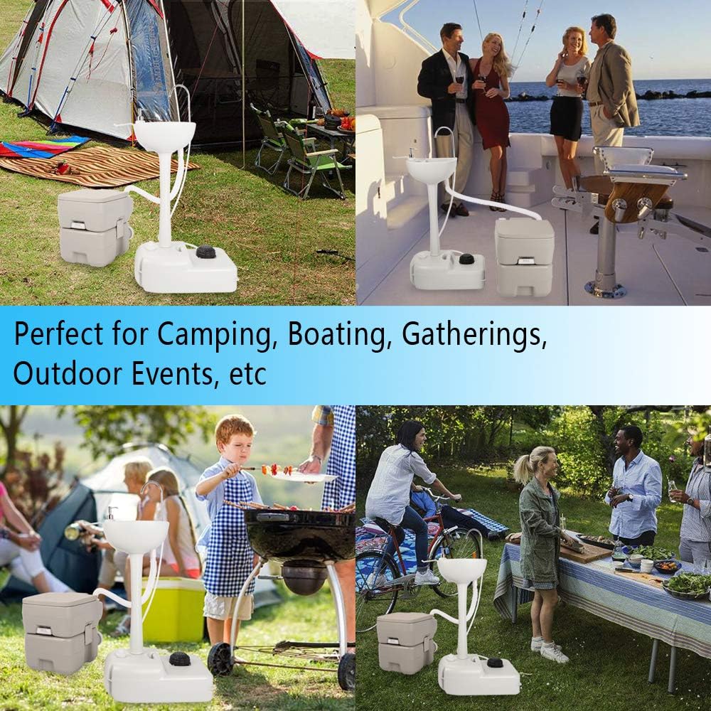 Portable Sink and Toilet Combo, 5 Gal Hand Washing Station & 5.3 Gal Flushing Toilet, Detachable W6770