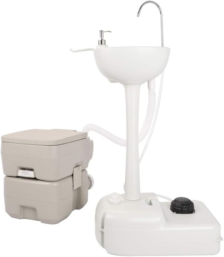 Portable Sink and Toilet Combo, 5 Gal Hand Washing Station & 5.3 Gal Flushing Toilet, Detachable W6770