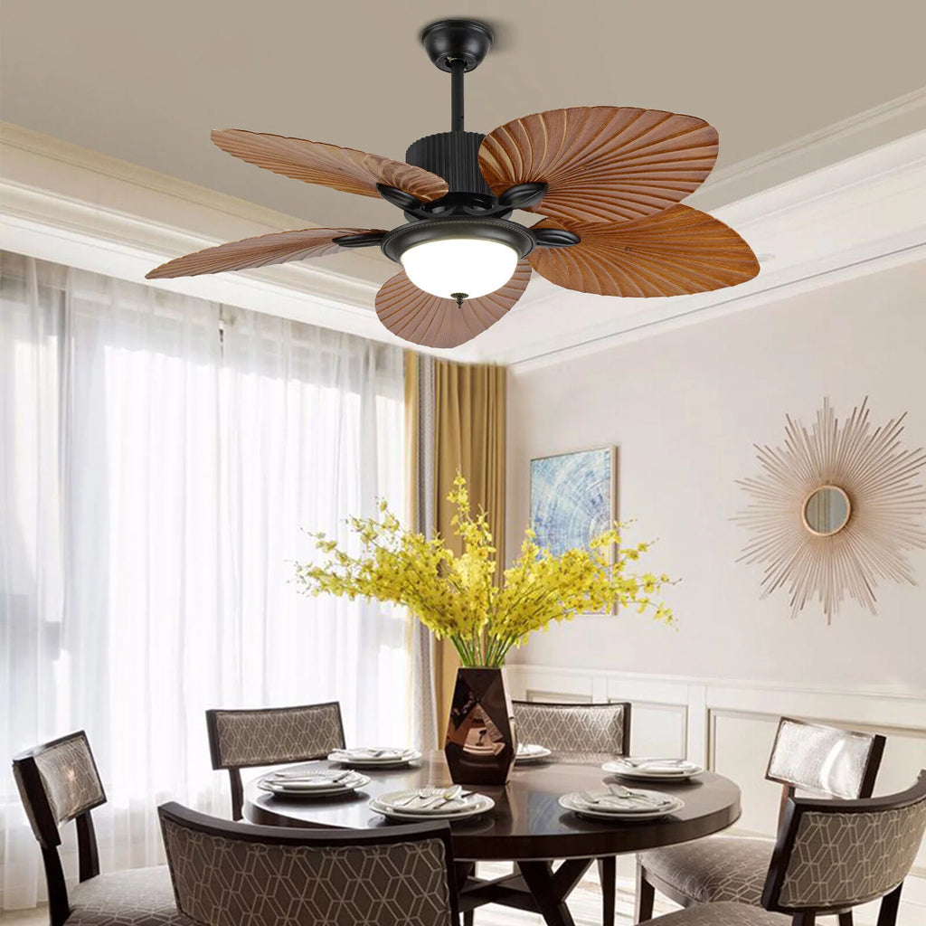 52inch Tropical Palm Ceiling Fan with Light and Remote 5 Acrylic Palm Leaf Blades A684675