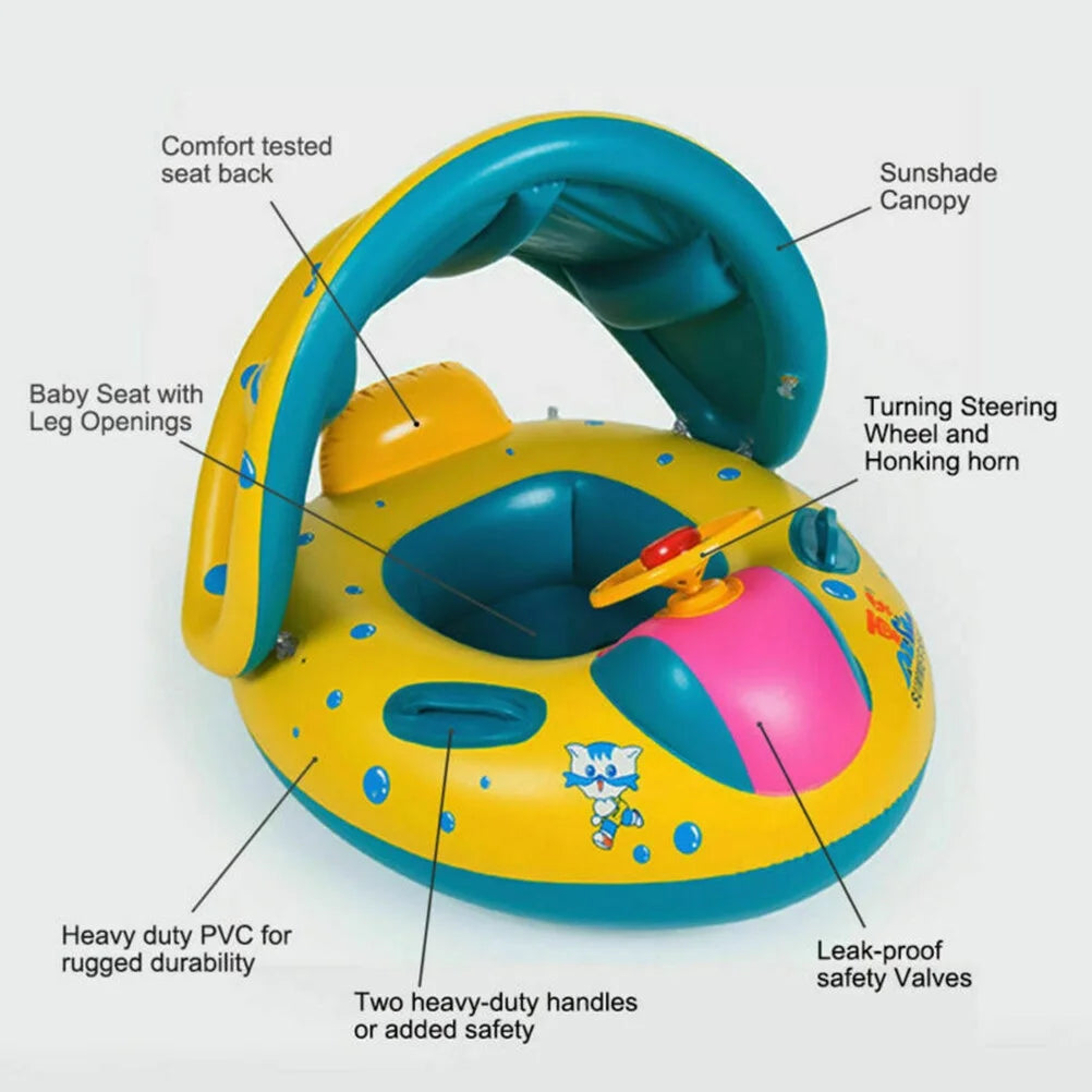 Inflatable Swimming Ring Pool Float with Canopy Sunshade Roof B524695