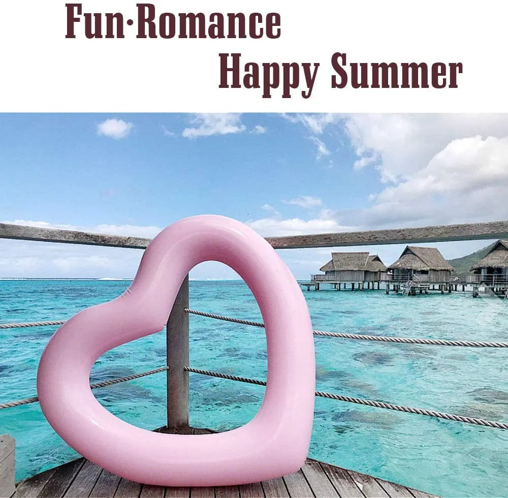 Inflatable Swim Rings Heart Shaped Pool Float Tube Pink R4603