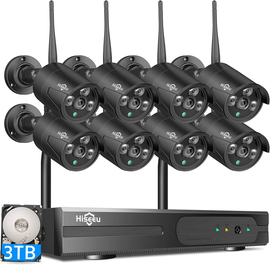 Wireless Security Camera System 8CH 1296P NVR 8Pcs 3MP Outdoor/Indoor WiFi Surveillance Camera with Night Vision L93144
