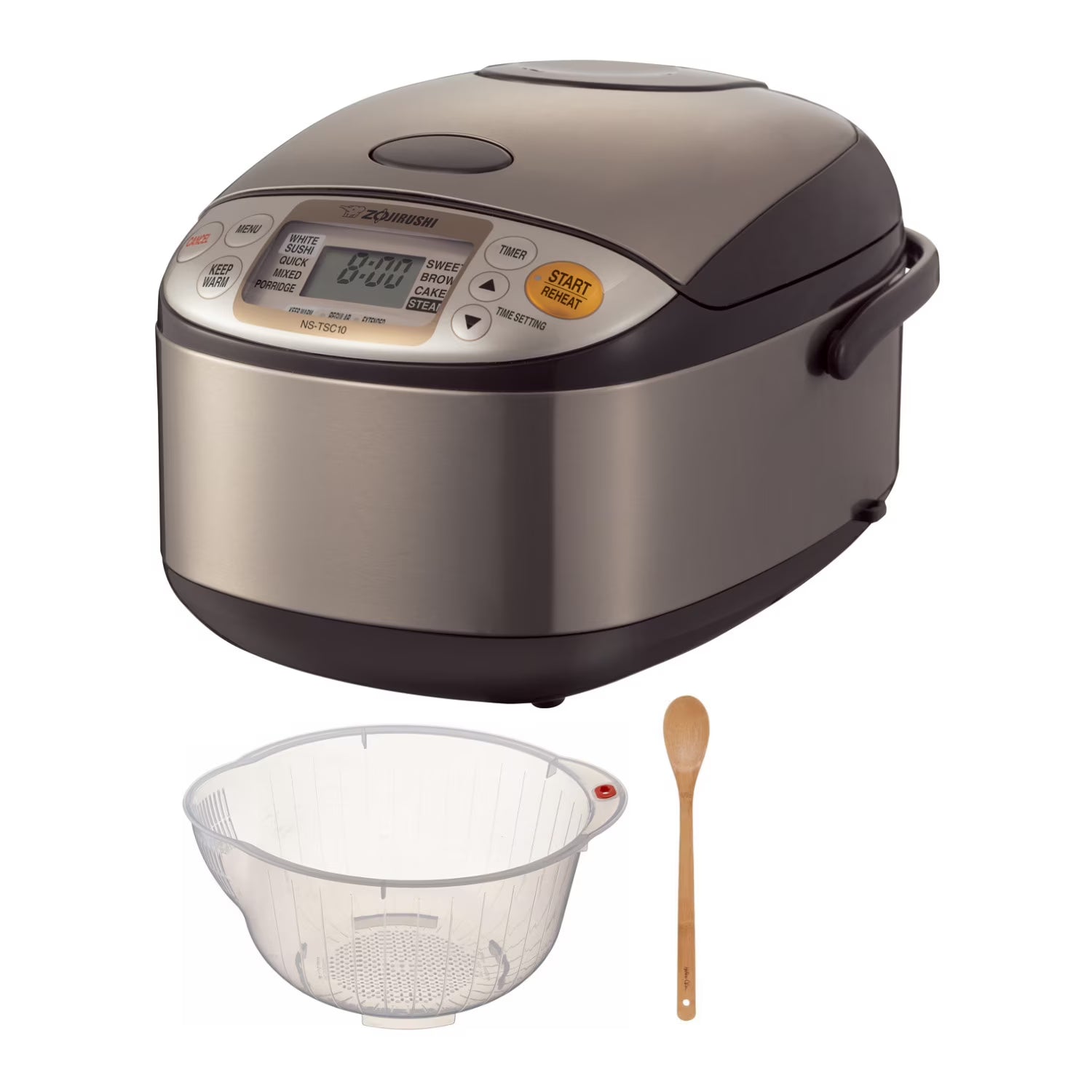 5.5-Cup Stainless Brown Rice Cooker and Warmer with Bowl and Spoon I30831