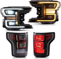 LED Projector Headlights and Clear Tail Lights with Red Turn Signal Lights for Ford F150 2018 2019 2020 L5465