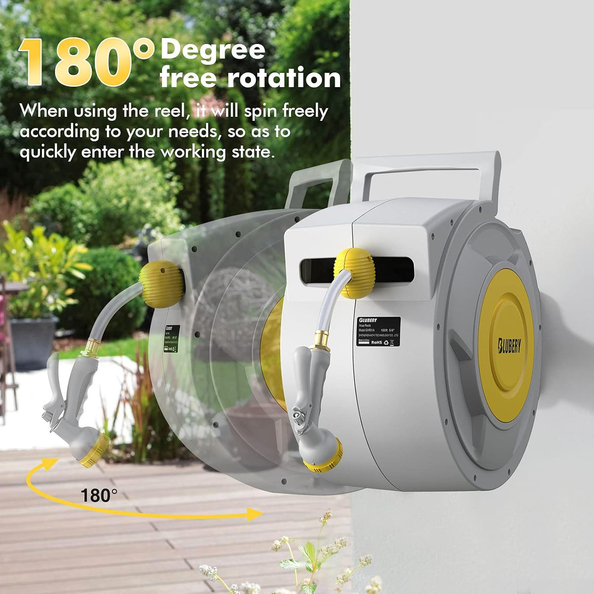 Retractable Garden Hose Reel, Wall Mounted, 180° Swivel Bracket G7656