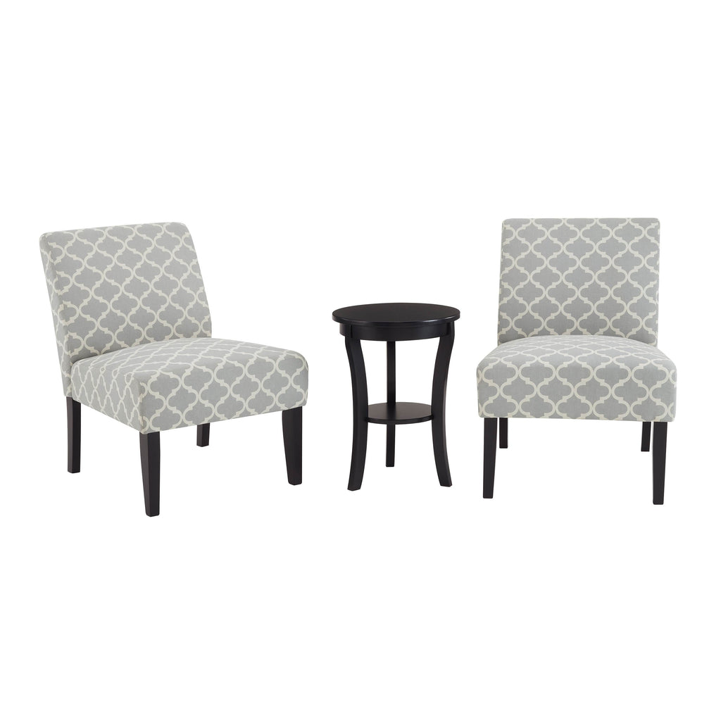 3Pc Set Gray Fabric Upholstery Side Table and 2 Chairs X745
