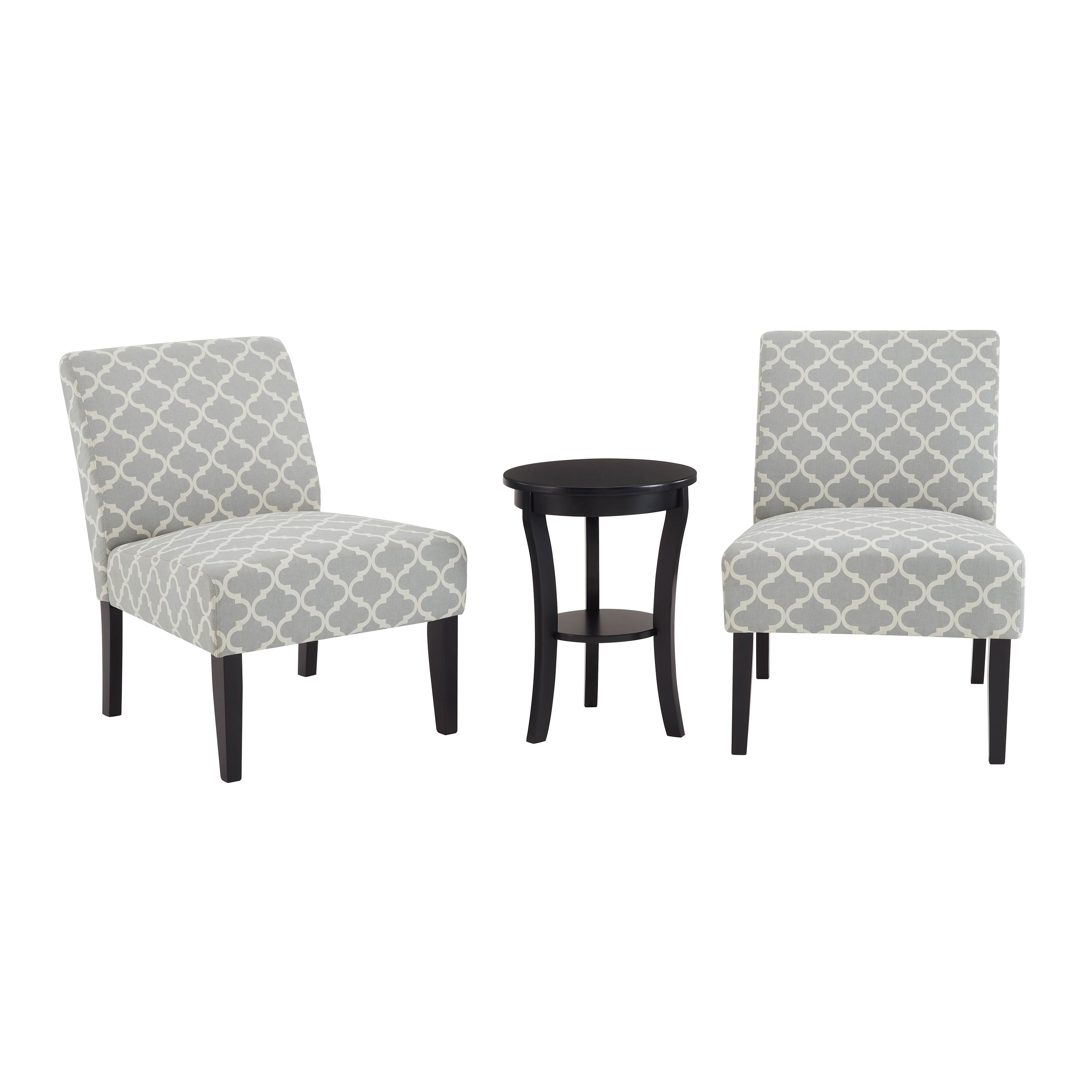 3Pc Set Gray Fabric Upholstery Side Table and 2 Chairs X745
