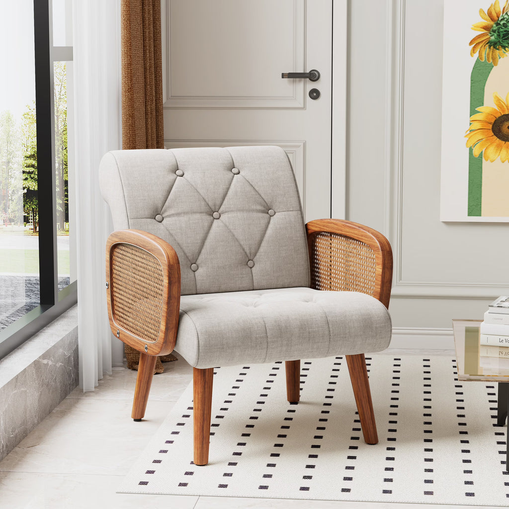 Rattan Accent Chair with Wooden Frame U85118