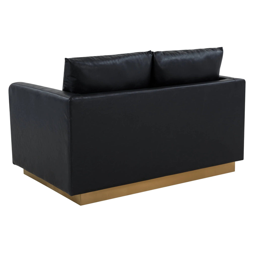 Beige Leather Loveseat with Gold Frame Y44108