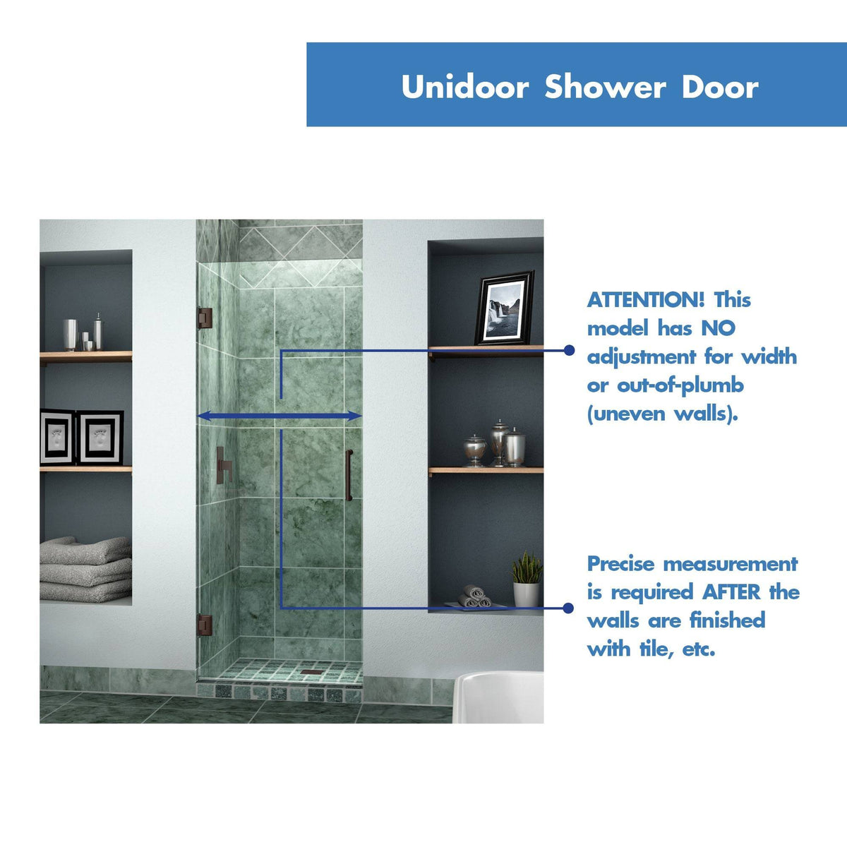 Satin Black Frameless Hinged Shower Door D251558