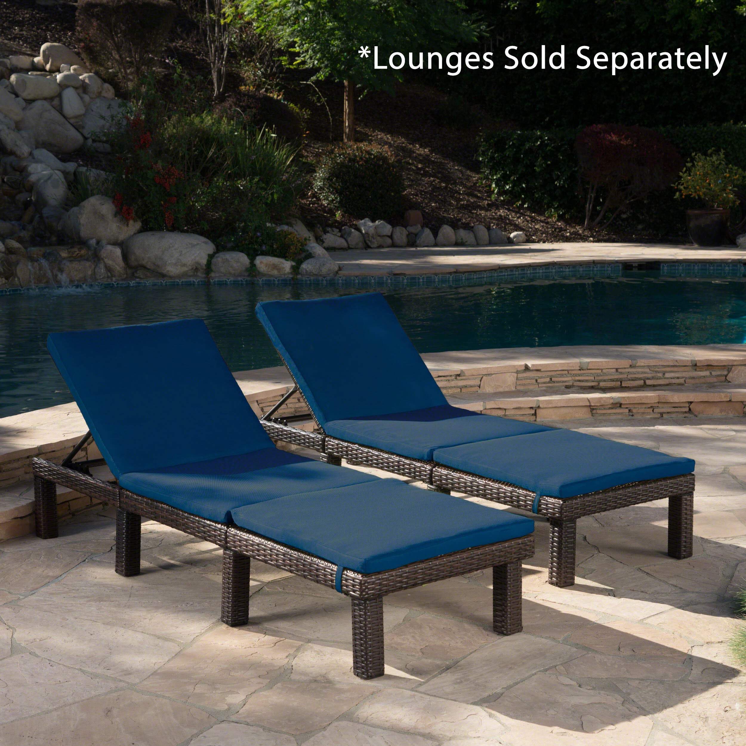 Blue Water Resistant Chaise Lounge Cushion, Set of 2 S102938