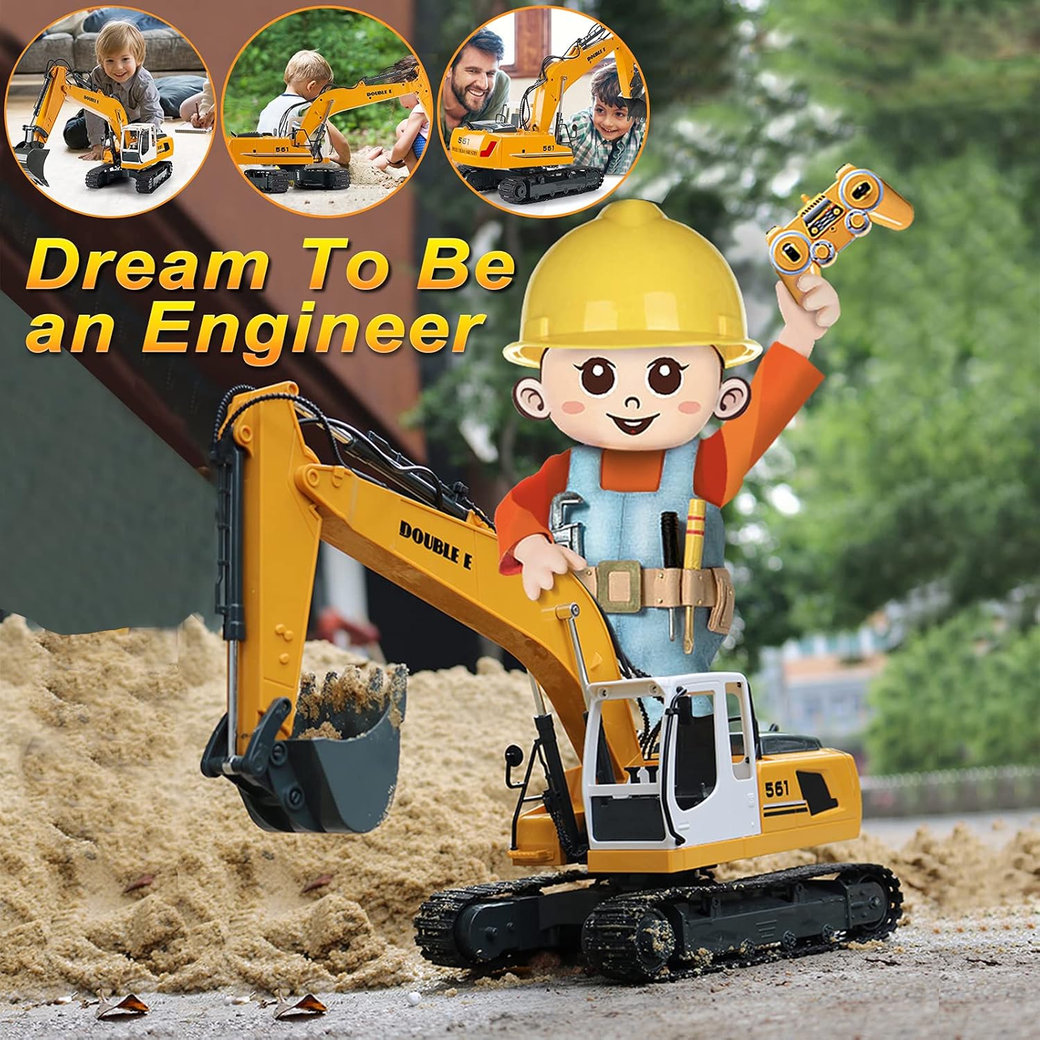 17 Channel RC Excavator Toy with Working Lights Pack of 2 V82875