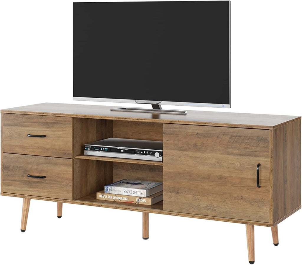 Rustic Brown Wood TV Stand with Sliding Door Q204