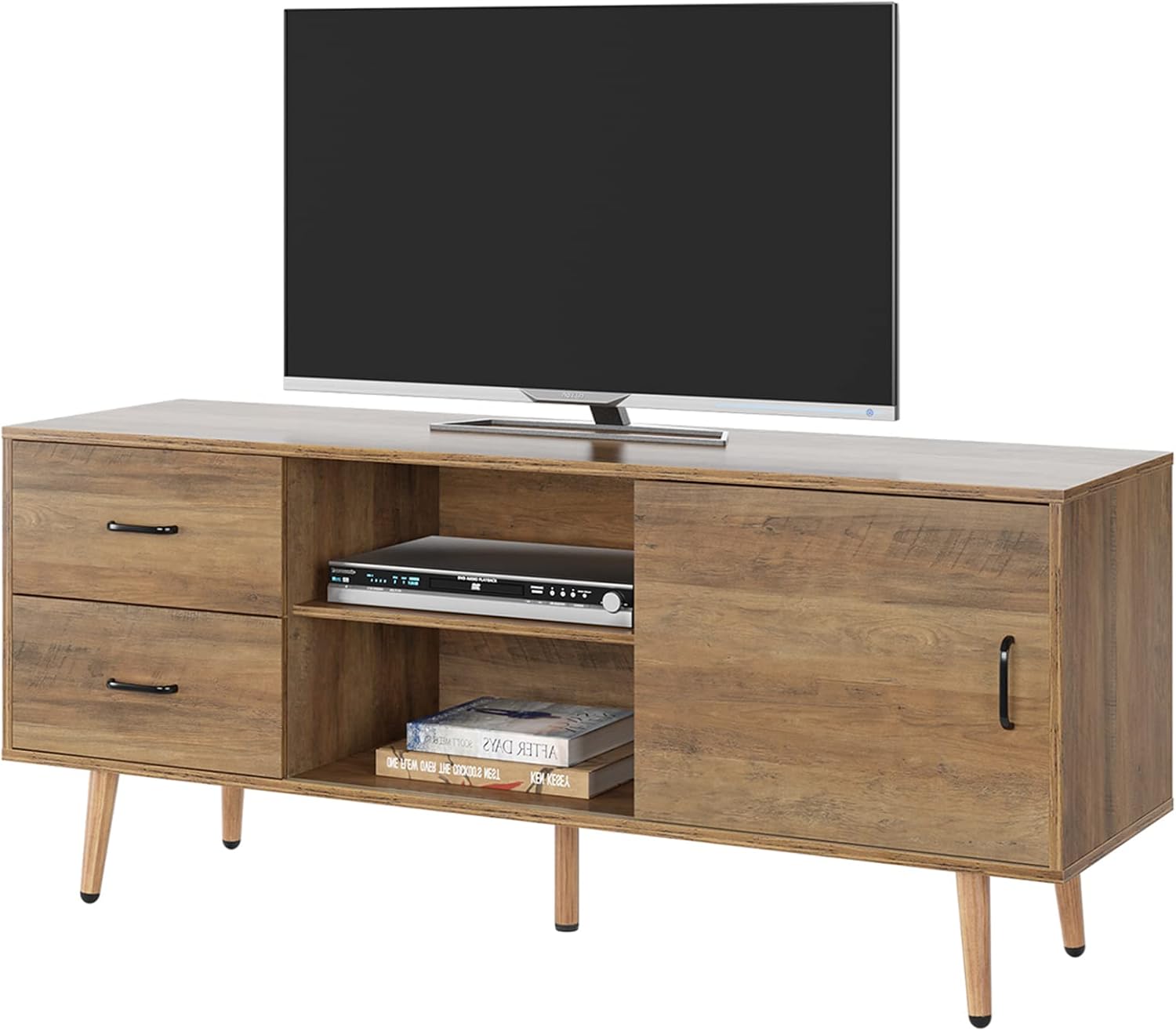 Rustic Brown Wood TV Stand with Sliding Door Q204