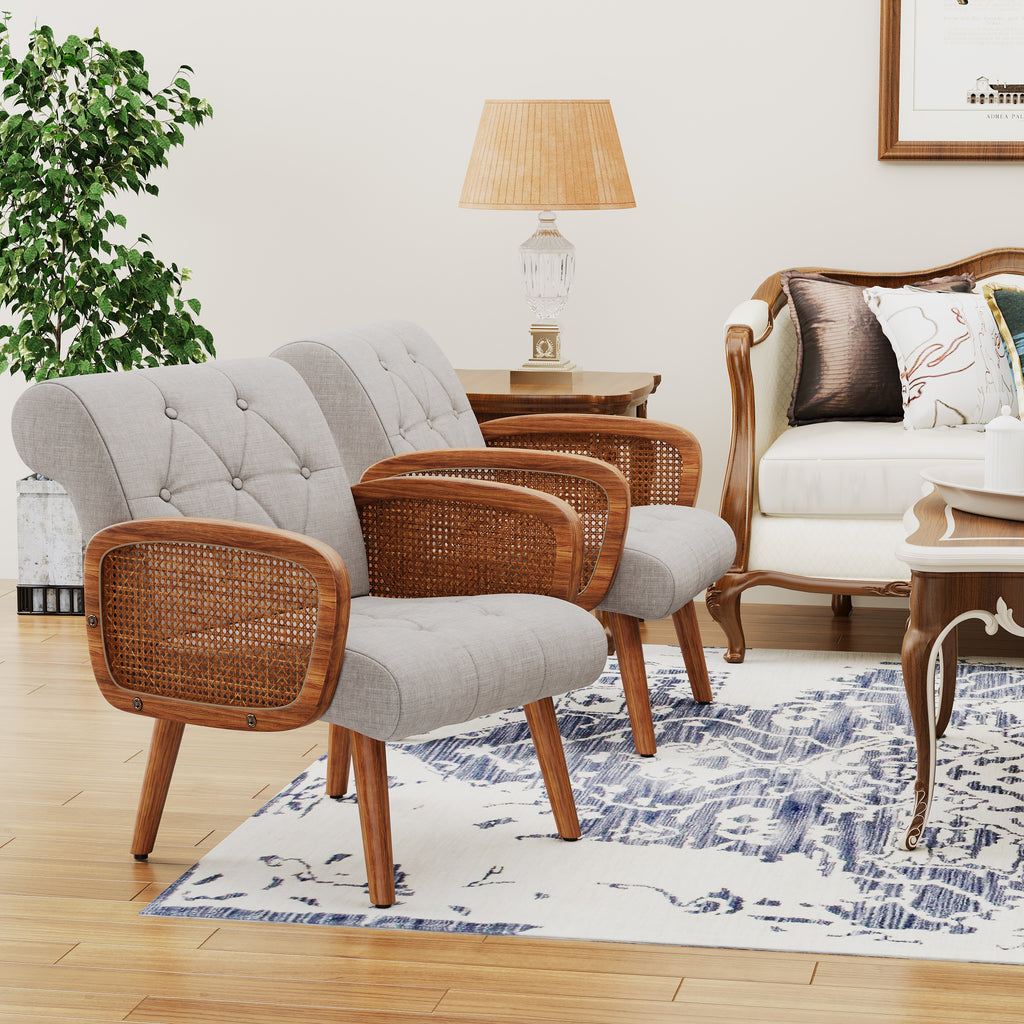 Rattan Accent Chair with Wooden Frame U85118