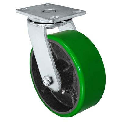 6 x 3 Heavy Duty Swivel Caster Green Polyurethane on Steel Wheel 2000 lbs Capacity O7349