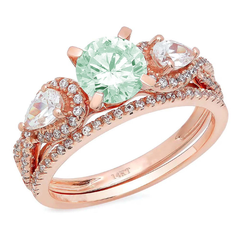 18k Rose Gold Simulated Diamond Ring Band Set Size 3.5 S71164