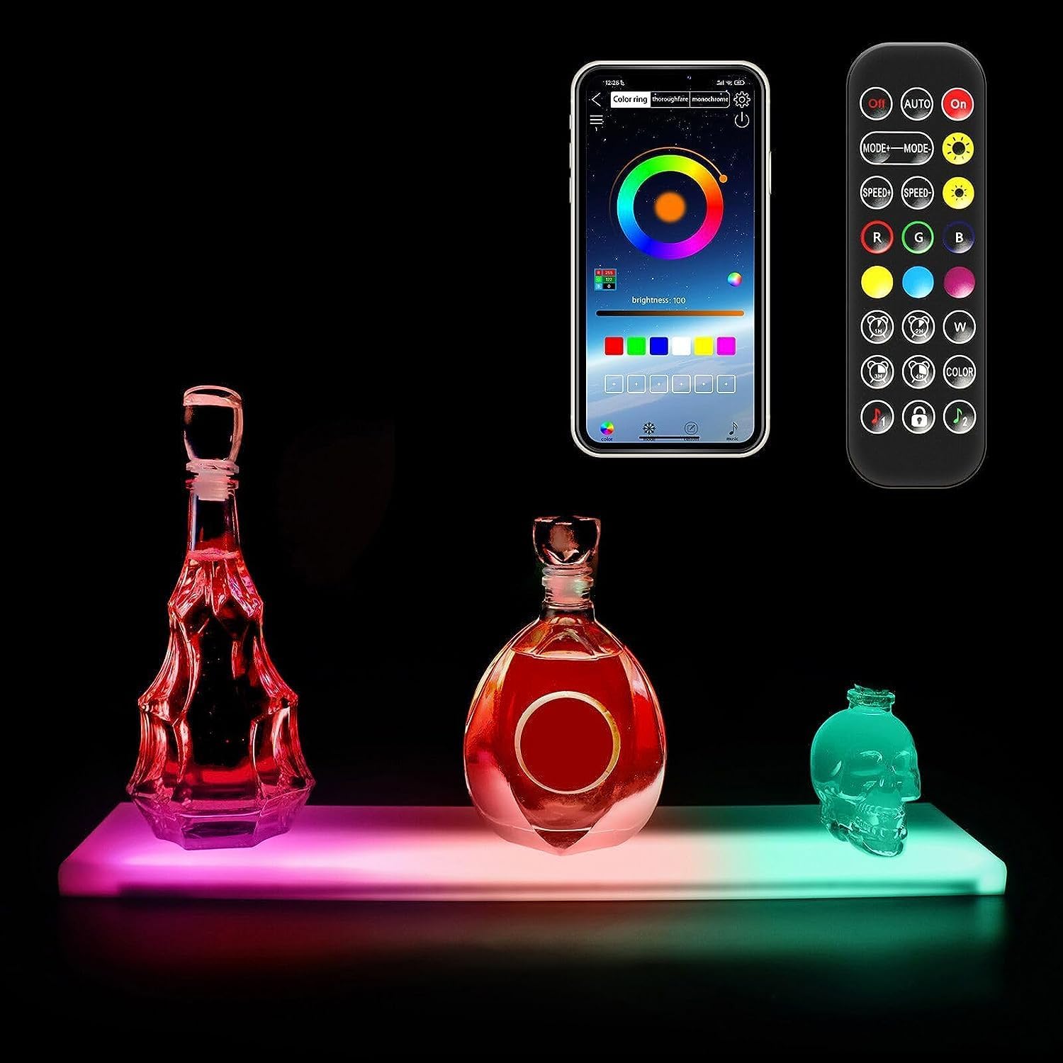 24-inch LED Acrylic Liquor Bottle Display Shelf with Remote T93048