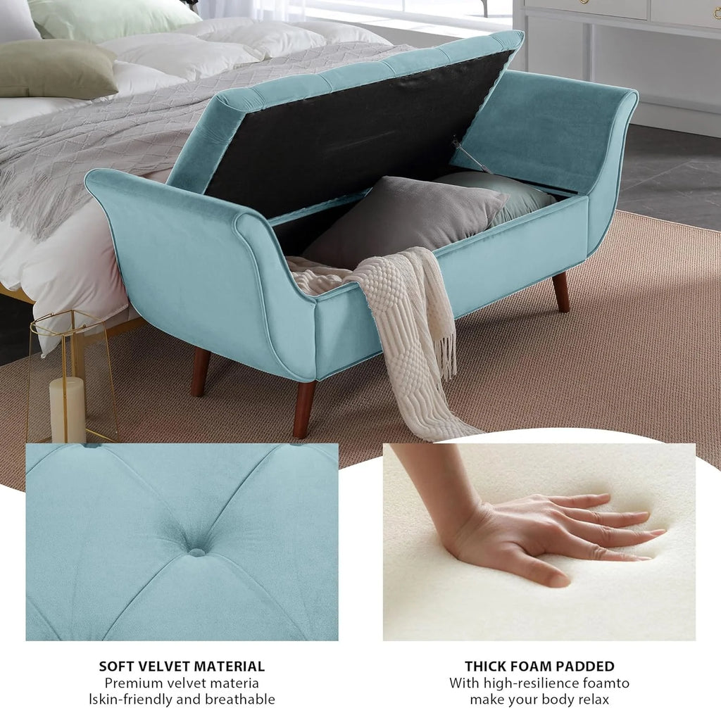 Velvet Upholstered Storage Bench with Solid Wood Legs P98197