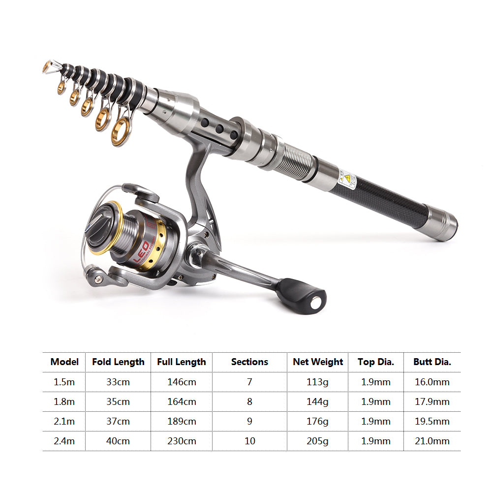 Telescopic Carbon Fiber Fishing Rod and Reel Combo E530855