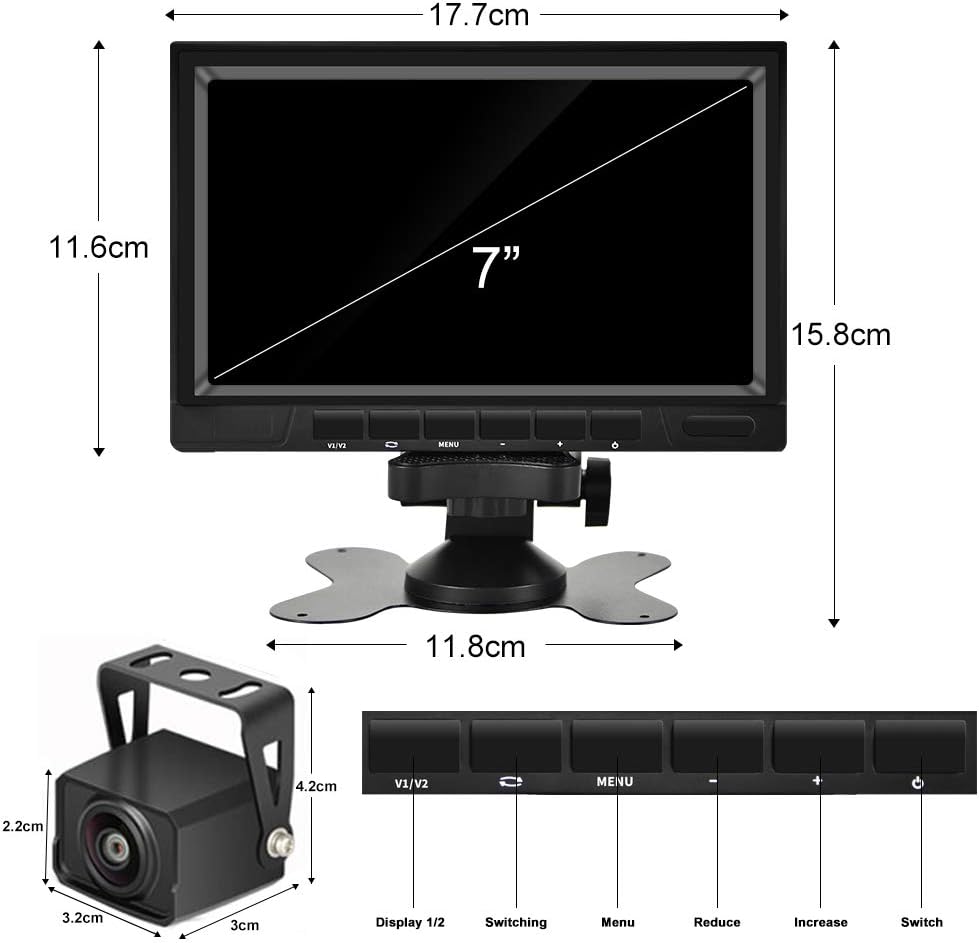 1080P Backup Camera System with 7'' DVR Dual Split Screen Monitor, IP69 Waterproof Rear View Camera Night Vision Reversing Camera B642196