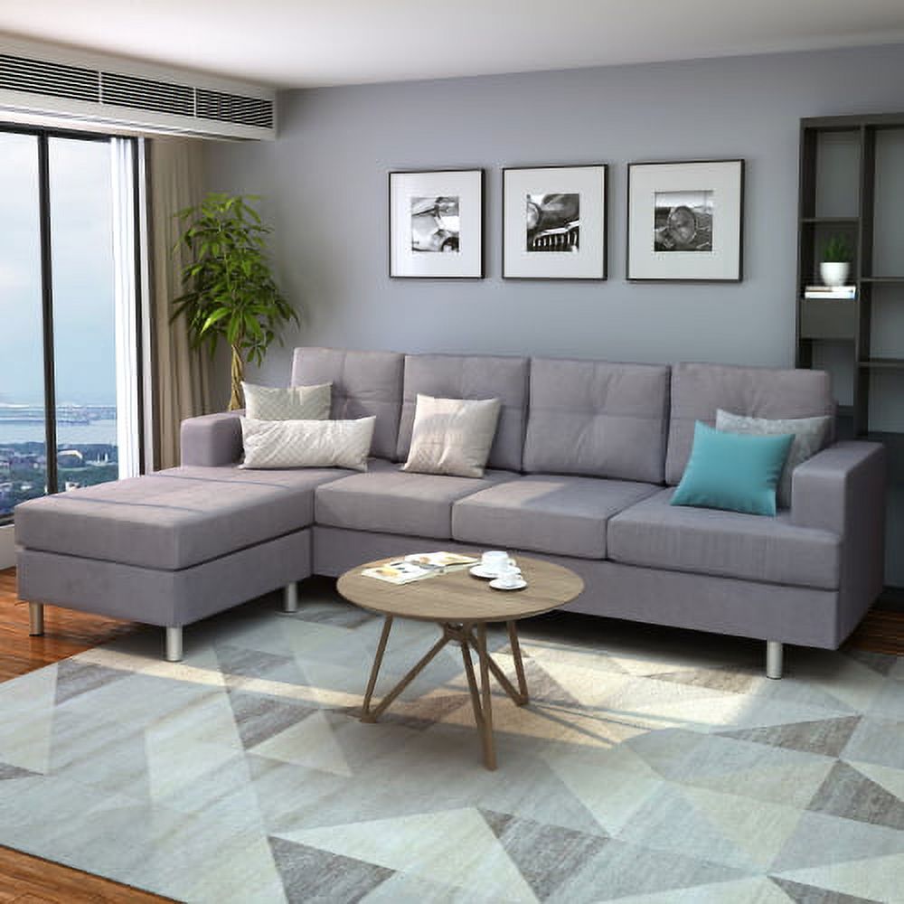 Grey L Shape Sectional Sofa with Reversible Chaise Lounge C638211