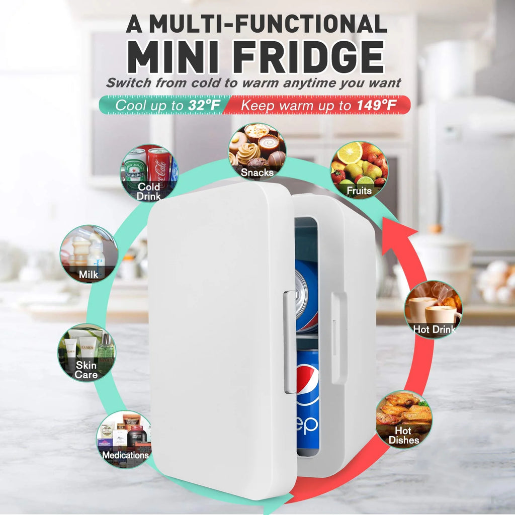 White 8 Liter Portable Cooler and Warmer Mini Refrigerator T592032