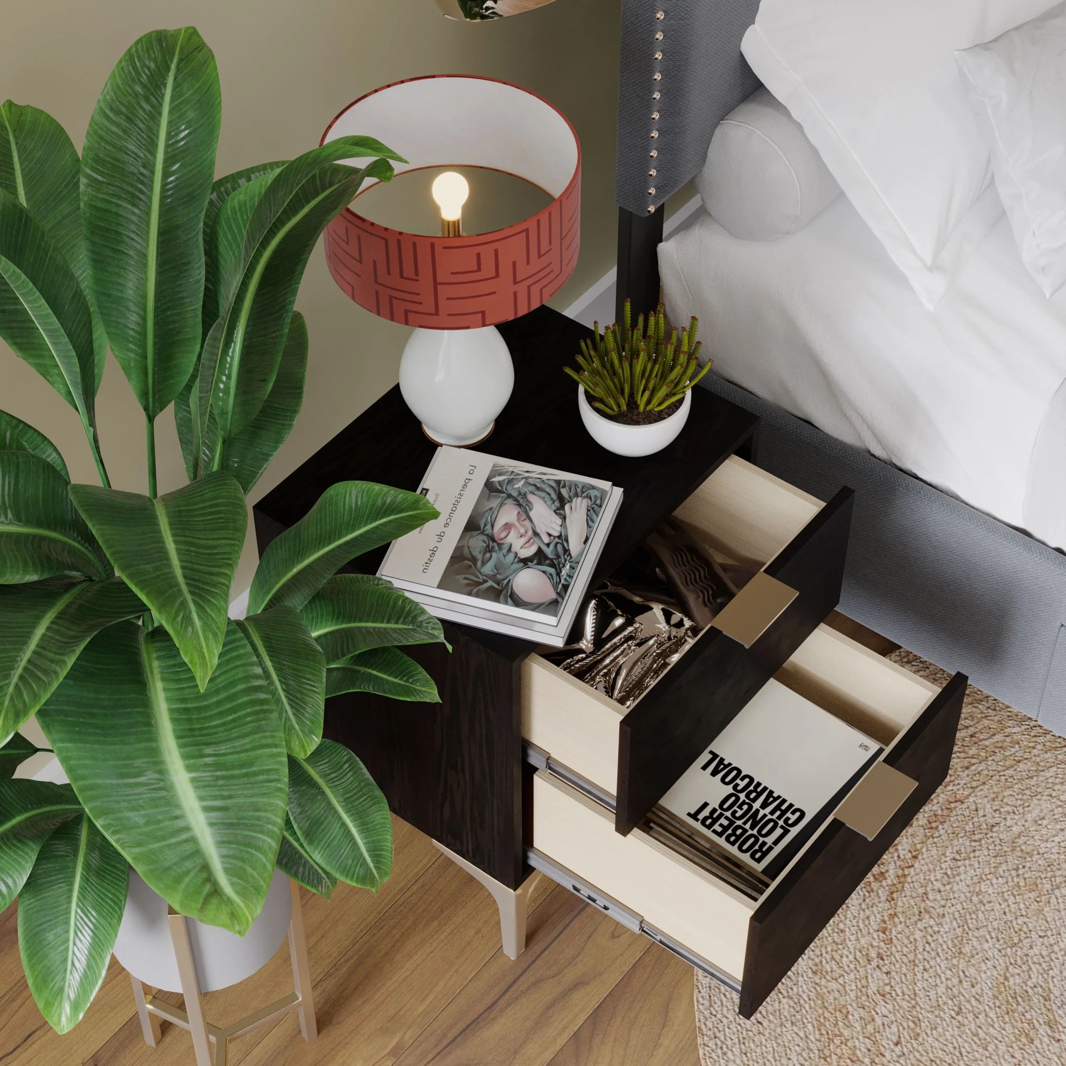 Charcoal Nightstand with 2 Storage Drawers R310