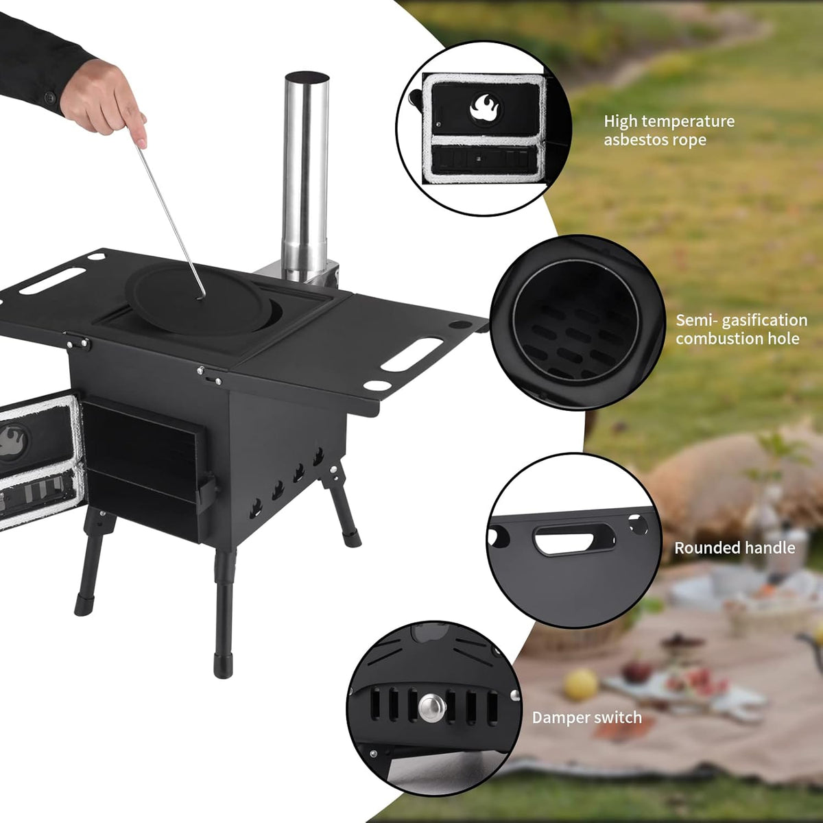 Portable Wood Burning Stove with Chimney Pipe M842111