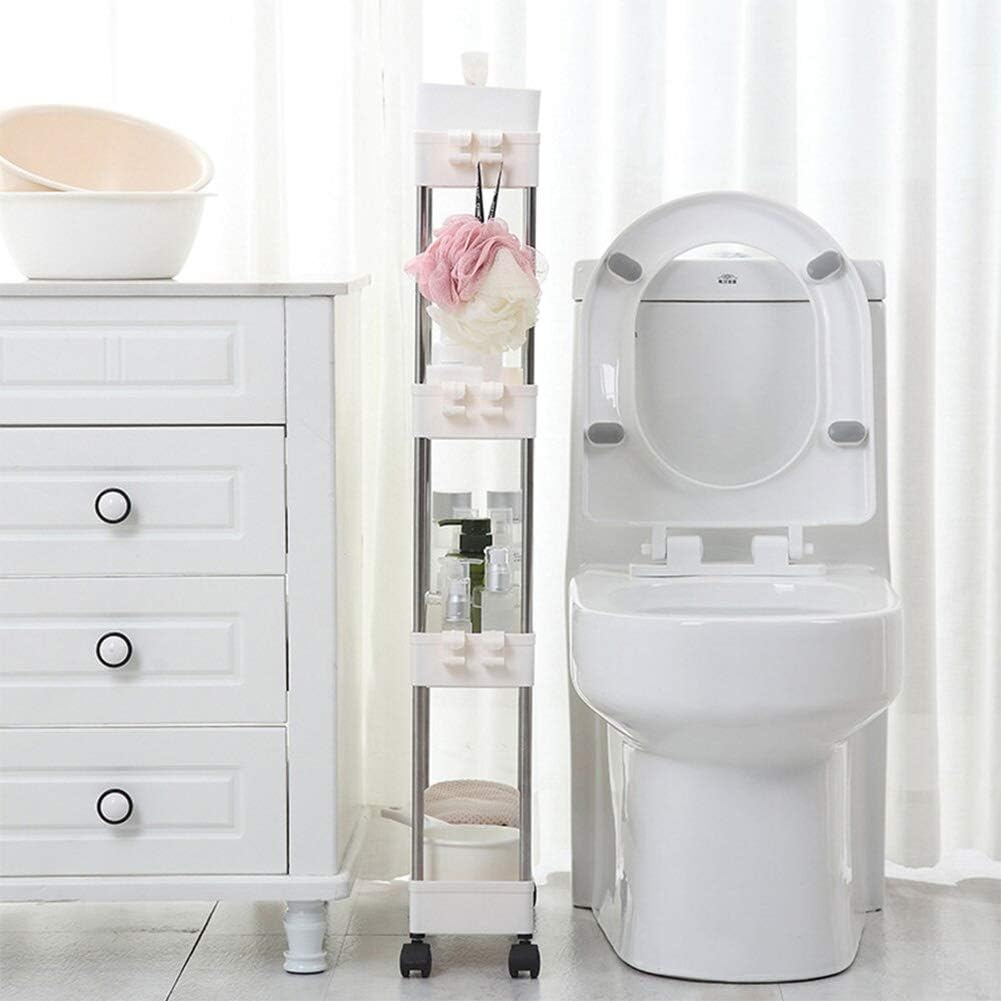 4 Tier Narrow Sliding Storage Organizer Rack Rolling Cart (White) S571699