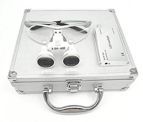 3.5x 420mm Surgical Binocular Loupes with Head Light Lamp and Aluminum Box B558