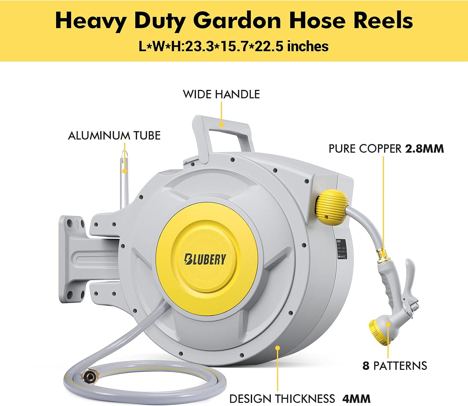Retractable Garden Hose Reel, Wall Mounted, 180° Swivel Bracket G7656