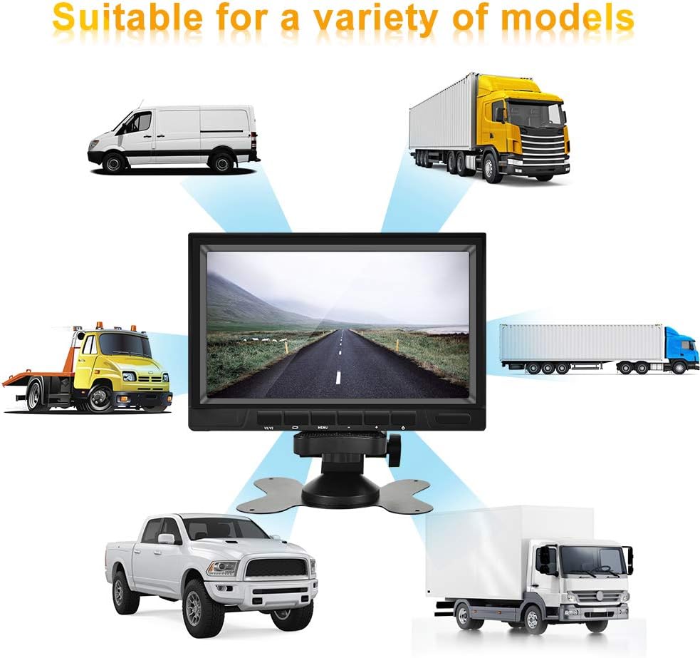 1080P Backup Camera System with 7'' DVR Dual Split Screen Monitor, IP69 Waterproof Rear View Camera Night Vision Reversing Camera B642196