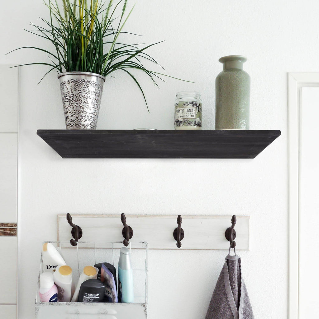 Black Wedge Wood Floating Shelf O657