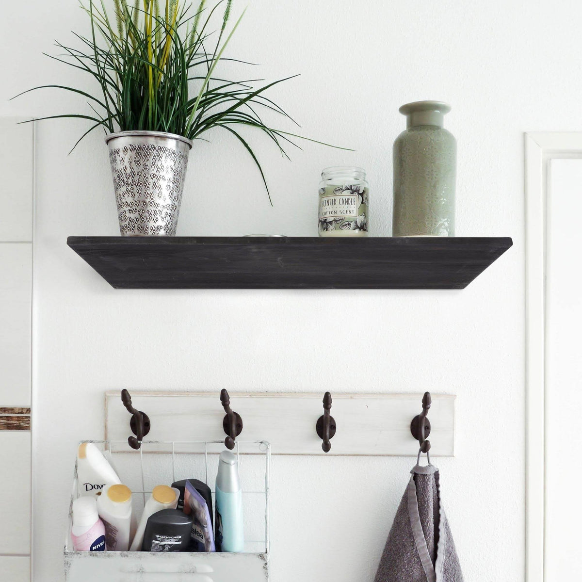 Black Wedge Wood Floating Shelf O657