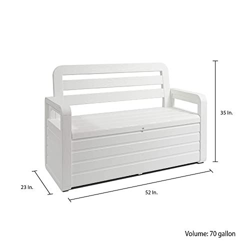 White 70 Gallon Lockable Box Chest Bench K84604