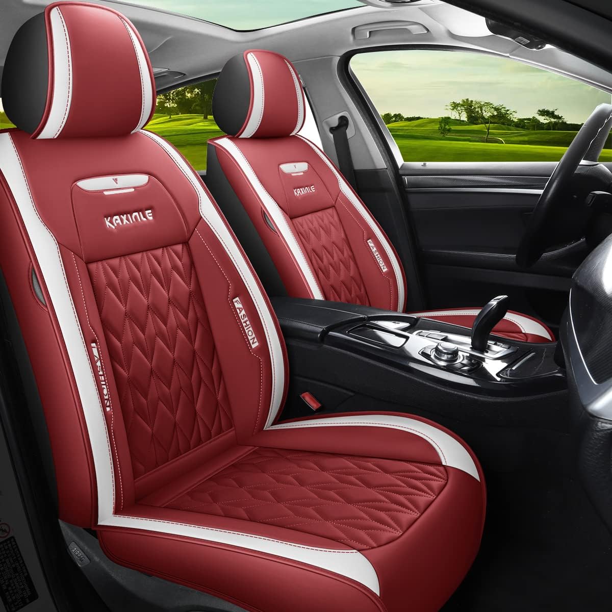 Green Faux Leather Car Seat Covers 5 Seats Full Set F82887