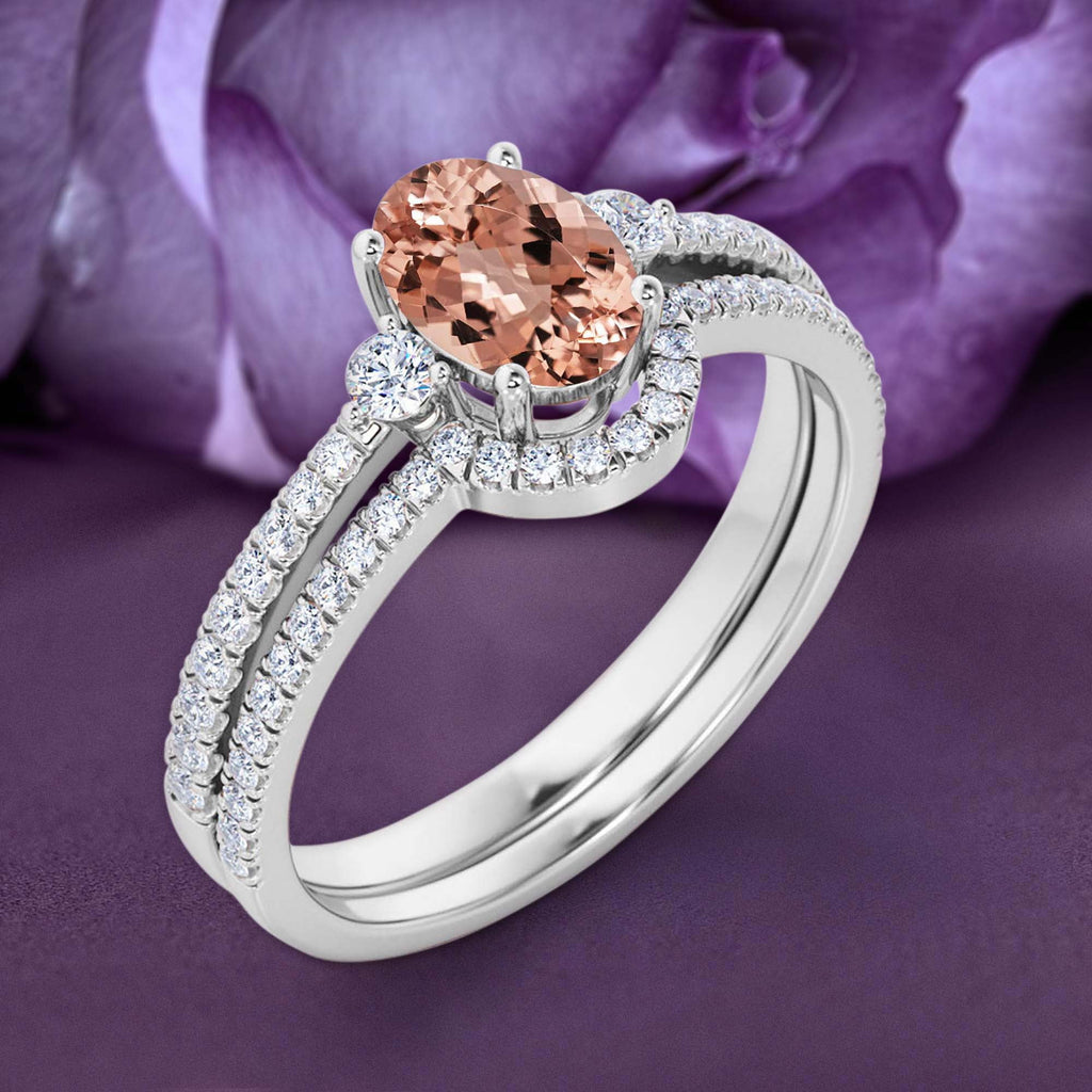 10k Solid White Gold Morganite And Diamond Engagement Ring N219