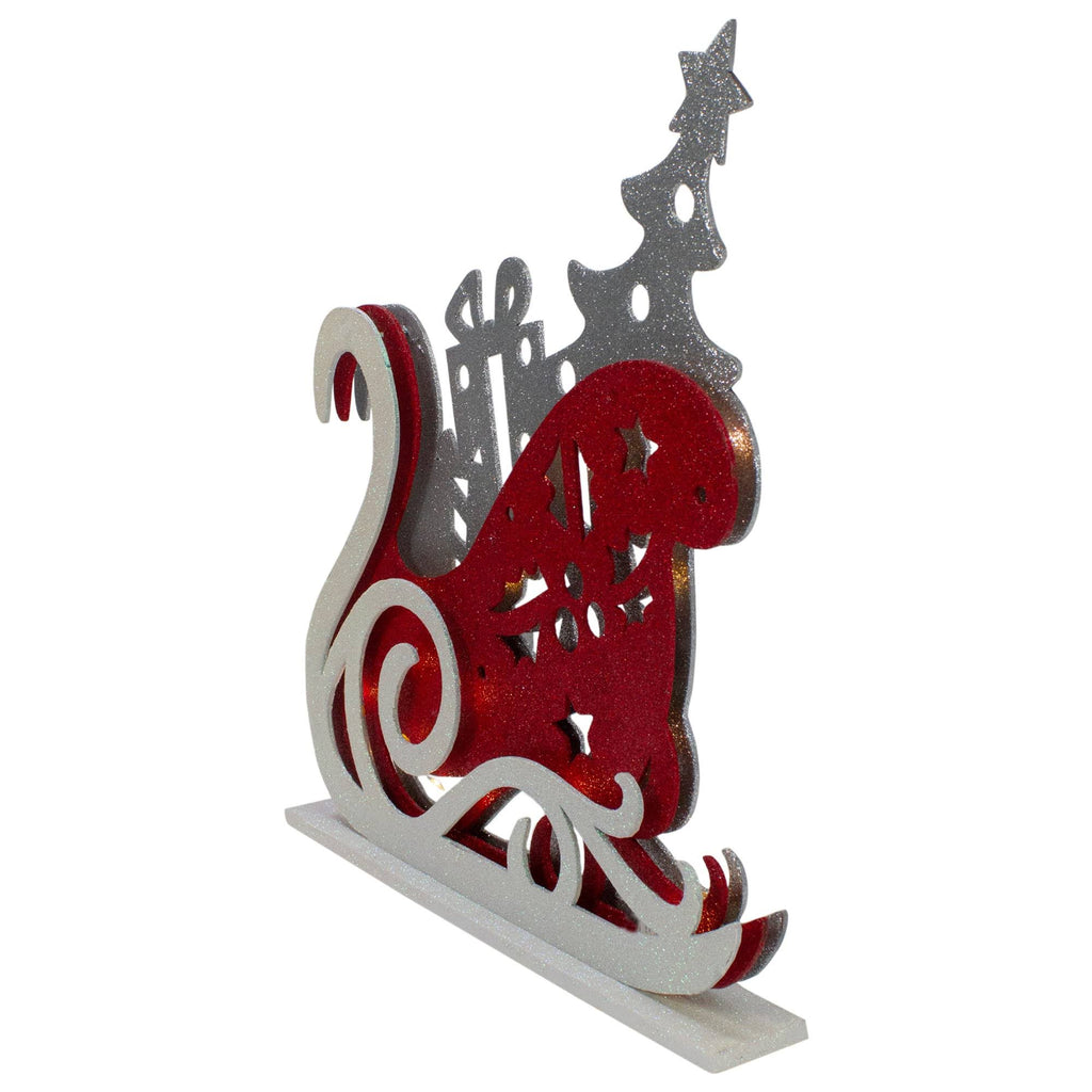 18x22 Pre-Lit Red and Silver LED Sleigh Tabletop Silhouette Decoration B8792