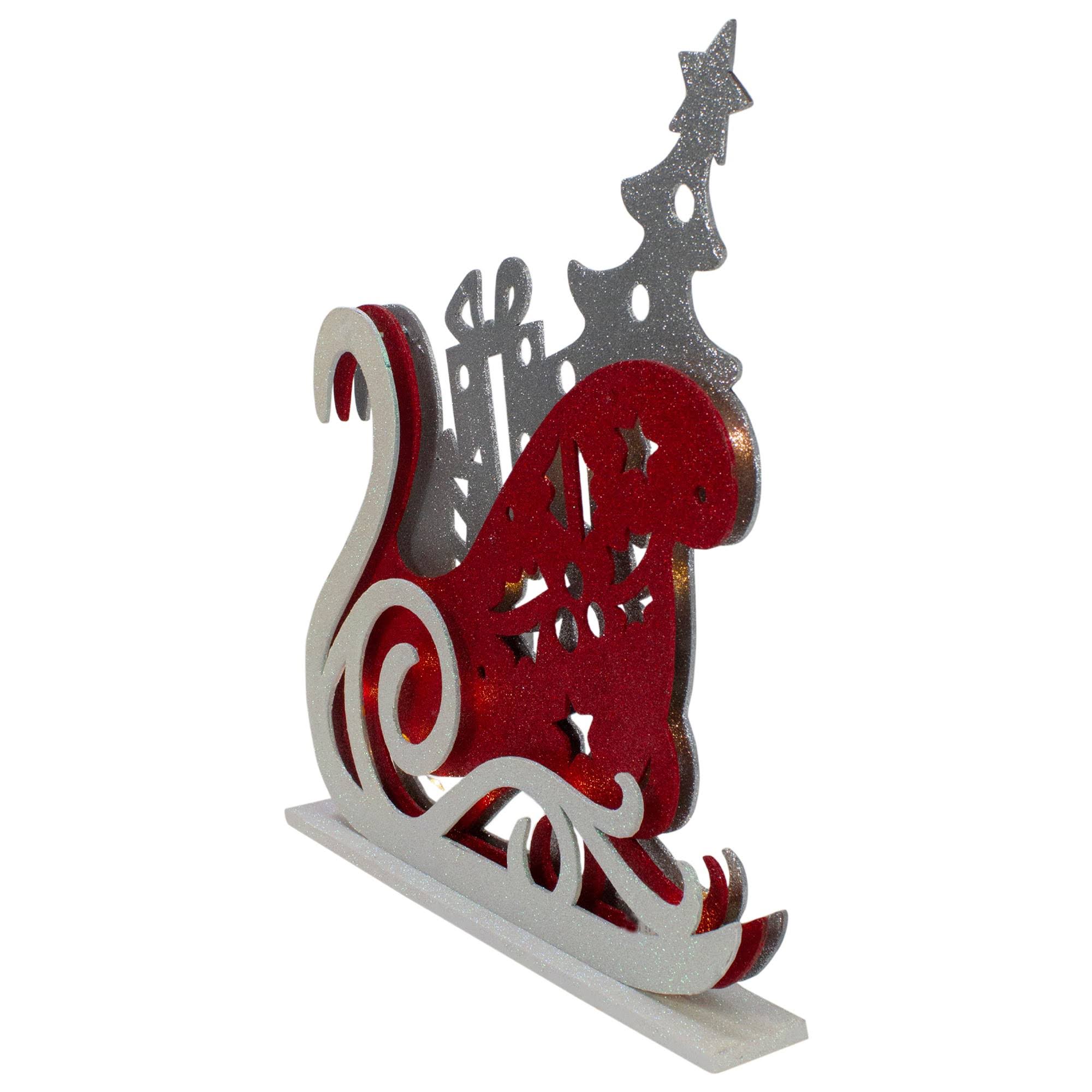 18x22 Pre-Lit Red and Silver LED Sleigh Tabletop Silhouette Decoration B8792