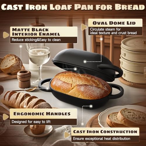 Enameled Cast Iron Oval Bread Oven with Non-Stick Silicone Liner, 2QT, Black Z34071