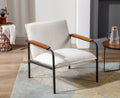 White Sherpa Armchair with Wooden Armrests and Metal Legs Z623