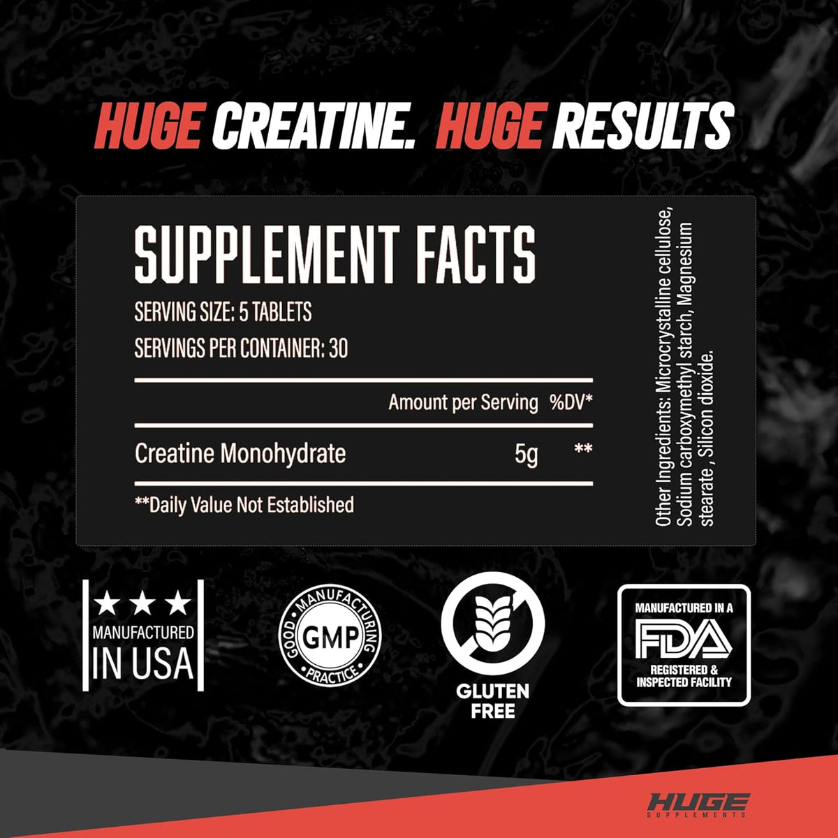 Creatine Monohydrate Pills, 5g Per Serving, 30 Servings F40508